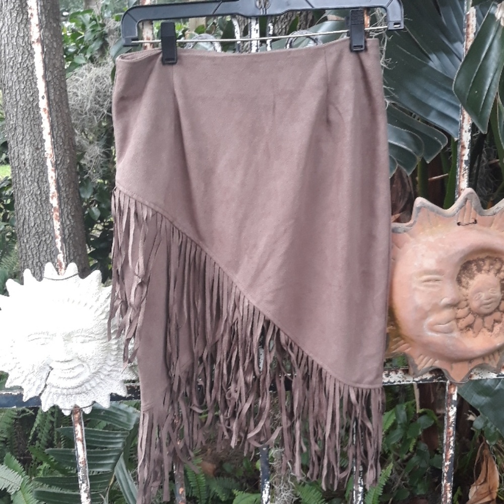 Women's Boho Festival small faux suede Fringe skirt